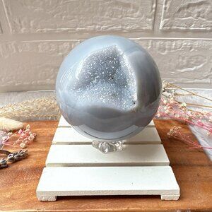 Gorgeous Large Agate Sphere with Druzy